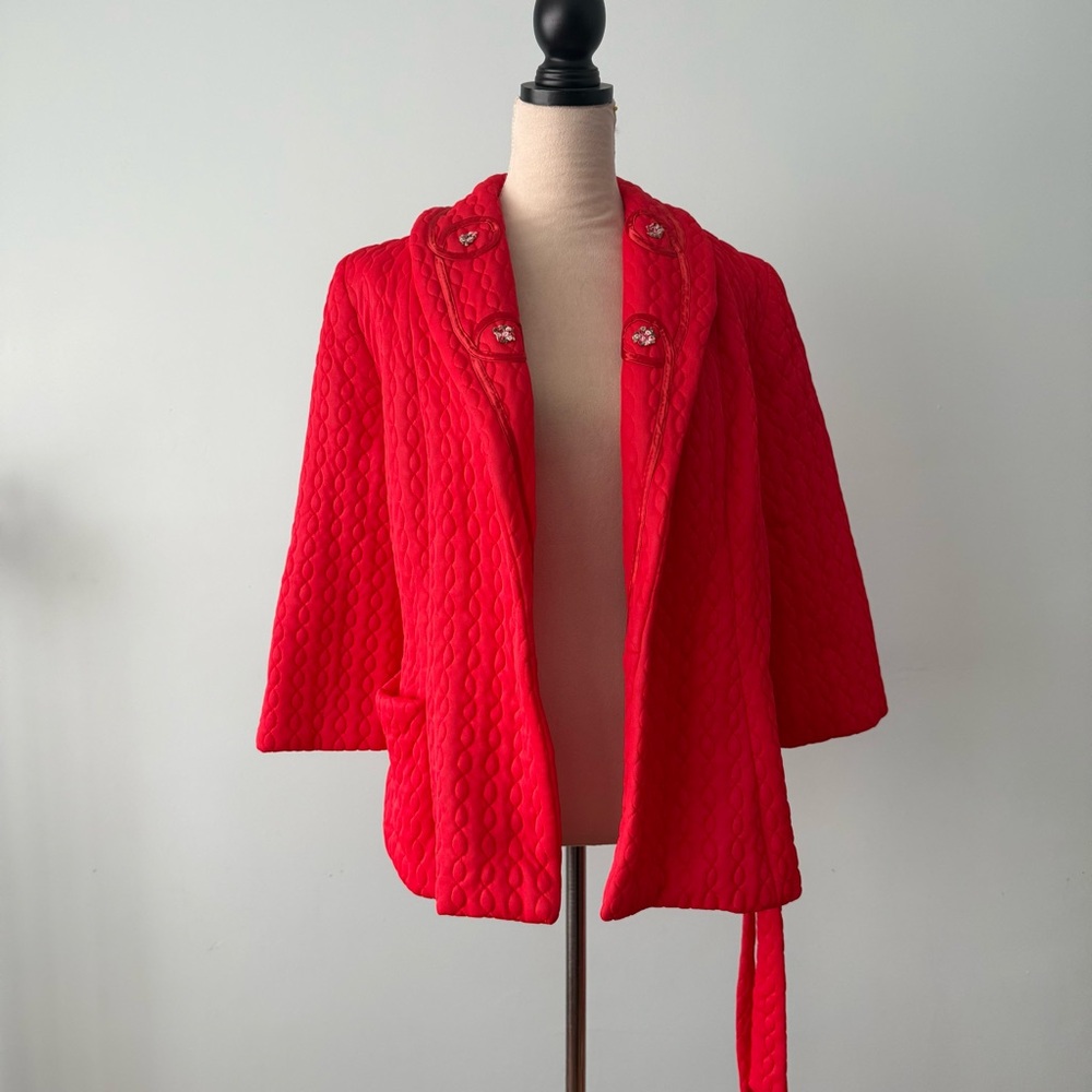 Vintage Rhapsody by Glazier Quilted Bed Jacket w/ Belt 💋✨ - Picture 10 of 14